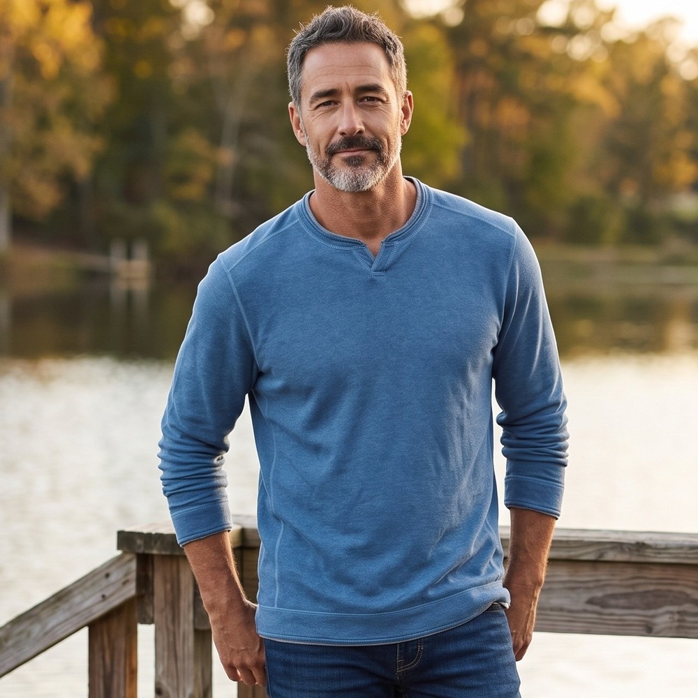 Tommy Bahama Men Reversible Split Neck Sweatshirt Blue Grey Long Sleeve Pullover